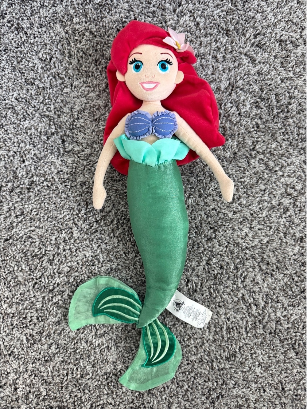 Disney Store The little Mermaid Red Hair Green Tail Ariel Plush Doll